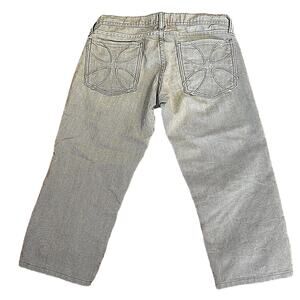 VTG Habitual Gray Taupe Low Rise Bermuda Long Line Design Pocket Denim Shorts 25